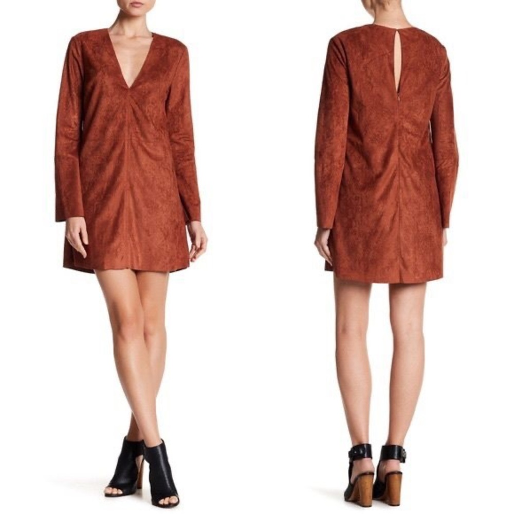 ASTR The Label Faux Suede Bell Sleeve Boho Mini Dress